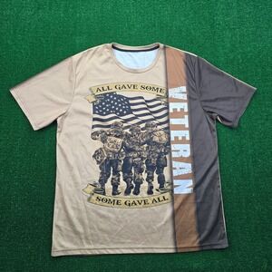 Veteran Soldier Tshirt Mens XL Beige Patriotic American Flag Graphic Print